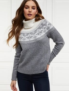 Holland Cooper Beatrice Knit Sweater Dark Grey Marl Fairisle Jumper
